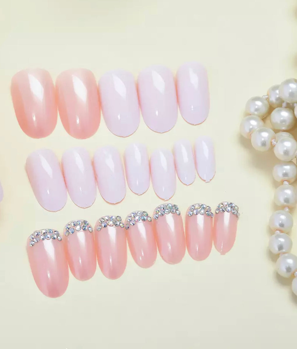 Athena  Baby Pink Square Pearl Nails